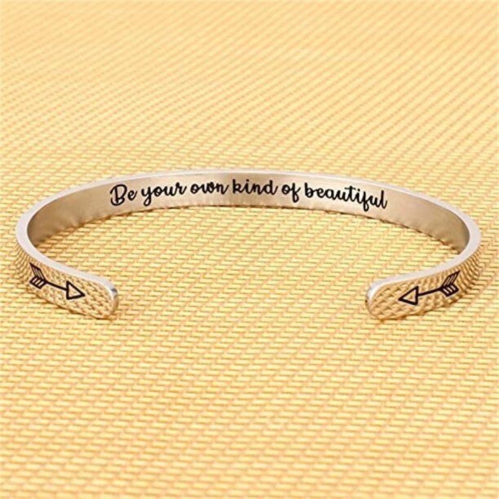 Women’s Cuff Bracelet Inspirational Love Motivation Engraved Stainless Steel